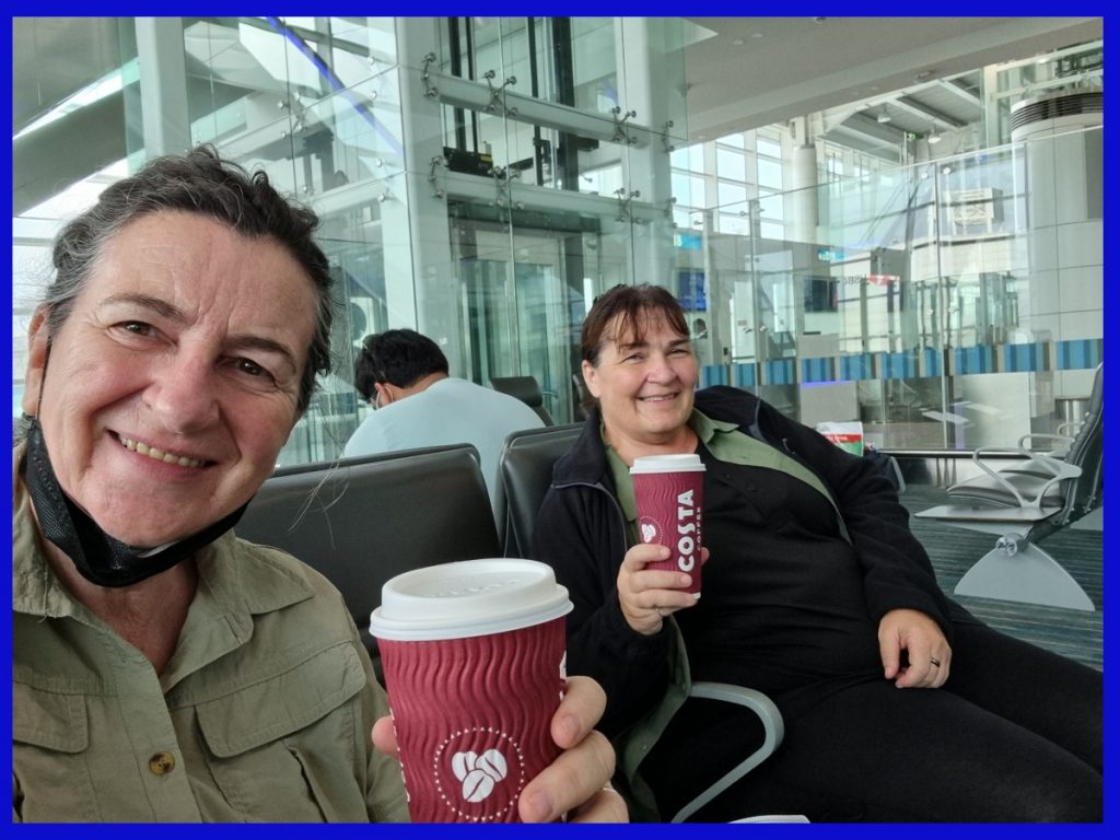 Marina and Dawn at the airport ready to fly to Saudi