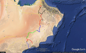 Map of track from Al Ain , UAE to Salalah, Oman