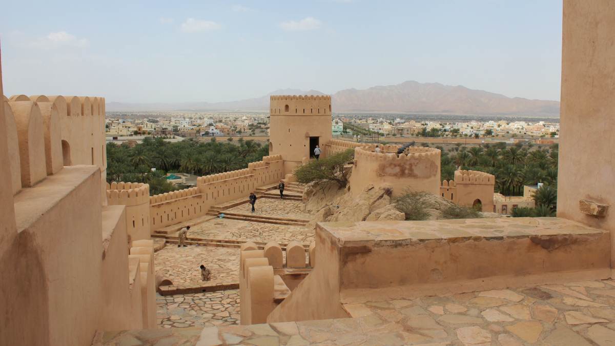 A view from within Nakhel Fort showing the walls and towers