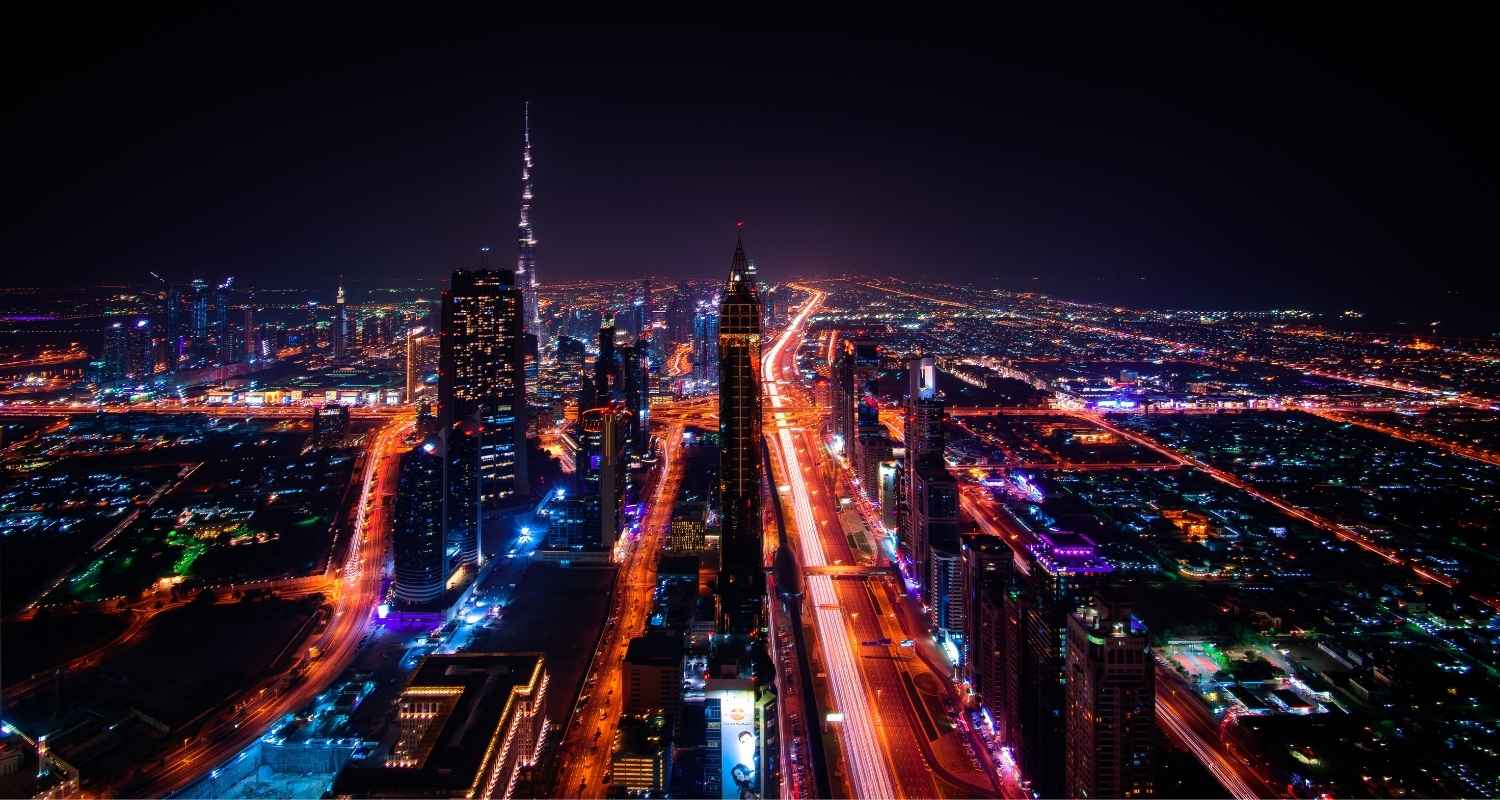 A picture of Dubai taken at night